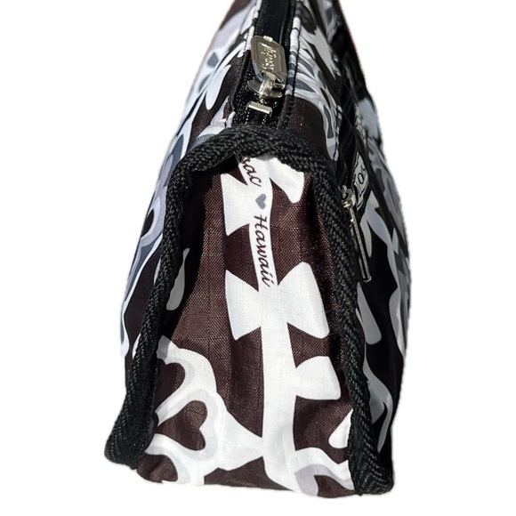 leSportsac Cosmetic Bag Hawaii Zippered Pouch Floral Black White Gray - Picture 3 of 17